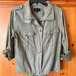 Boutique Olive Utility Jacket with Buttoned Pockets